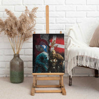 Greenlandic and Danish Together Canvas Wall Art Polar Warrior Vikings with National Flag Grunge Style - Wonder Print Shop