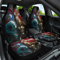 Greenlandic and Danish Together Car Seat Cover Polar Warrior Vikings with National Flag Grunge Style - Wonder Print Shop