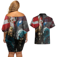 Greenlandic and Danish Together Couples Matching Off Shoulder Short Dress and Hawaiian Shirt Polar Warrior Vikings with National Flag Grunge Style - Wonder Print Shop