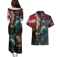 Greenlandic and Danish Together Couples Matching Puletasi and Hawaiian Shirt Polar Warrior Vikings with National Flag Grunge Style - Wonder Print Shop