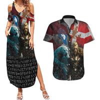 Greenlandic and Danish Together Couples Matching Summer Maxi Dress and Hawaiian Shirt Polar Warrior Vikings with National Flag Grunge Style - Wonder Print Shop