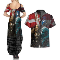 Greenlandic and Danish Together Couples Matching Summer Maxi Dress and Hawaiian Shirt Polar Warrior Vikings with National Flag Grunge Style - Wonder Print Shop