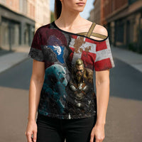 Greenlandic and Danish Together Cross Shoulder Shirt Polar Warrior Vikings with National Flag Grunge Style - Wonder Print Shop