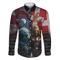 Greenlandic and Danish Together Family Matching Long Sleeve Bodycon Dress and Hawaiian Shirt Polar Warrior Vikings with National Flag Grunge Style - Wonder Print Shop