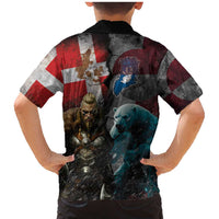 Greenlandic and Danish Together Family Matching Mermaid Dress and Hawaiian Shirt Polar Warrior Vikings with National Flag Grunge Style - Wonder Print Shop