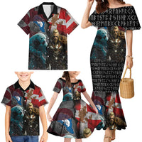 Greenlandic and Danish Together Family Matching Mermaid Dress and Hawaiian Shirt Polar Warrior Vikings with National Flag Grunge Style - Wonder Print Shop