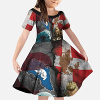 Greenlandic and Danish Together Family Matching Off Shoulder Maxi Dress and Hawaiian Shirt Polar Warrior Vikings with National Flag Grunge Style - Wonder Print Shop