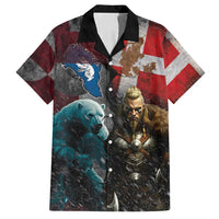 Greenlandic and Danish Together Family Matching Off Shoulder Short Dress and Hawaiian Shirt Polar Warrior Vikings with National Flag Grunge Style - Wonder Print Shop
