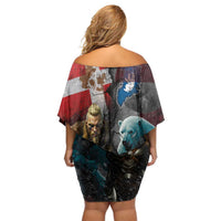 Greenlandic and Danish Together Family Matching Off Shoulder Short Dress and Hawaiian Shirt Polar Warrior Vikings with National Flag Grunge Style - Wonder Print Shop