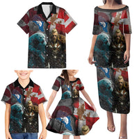 Greenlandic and Danish Together Family Matching Puletasi and Hawaiian Shirt Polar Warrior Vikings with National Flag Grunge Style - Wonder Print Shop