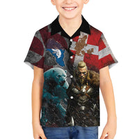 Greenlandic and Danish Together Family Matching Puletasi and Hawaiian Shirt Polar Warrior Vikings with National Flag Grunge Style - Wonder Print Shop