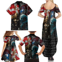 Greenlandic and Danish Together Family Matching Summer Maxi Dress and Hawaiian Shirt Polar Warrior Vikings with National Flag Grunge Style - Wonder Print Shop