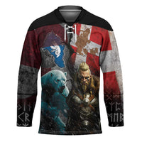 Greenlandic and Danish Together Hockey Jersey Polar Warrior Vikings with National Flag Grunge Style - Wonder Print Shop