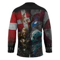 Greenlandic and Danish Together Hockey Jersey Polar Warrior Vikings with National Flag Grunge Style - Wonder Print Shop