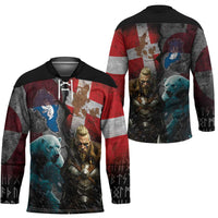 Greenlandic and Danish Together Hockey Jersey Polar Warrior Vikings with National Flag Grunge Style - Wonder Print Shop