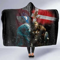 Greenlandic and Danish Together Hooded Blanket Polar Warrior Vikings with National Flag Grunge Style - Wonder Print Shop