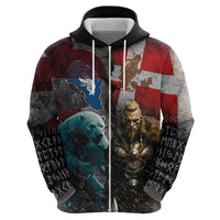 Greenlandic and Danish Together Hoodie Polar Warrior Vikings with National Flag Grunge Style - Wonder Print Shop