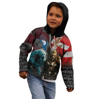 Greenlandic and Danish Together Kid Hoodie Polar Warrior Vikings with National Flag Grunge Style - Wonder Print Shop
