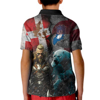 Greenlandic and Danish Together Kid Polo Shirt Polar Warrior Vikings with National Flag Grunge Style - Wonder Print Shop