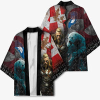 Greenlandic and Danish Together Kimono Polar Warrior Vikings with National Flag Grunge Style - Wonder Print Shop