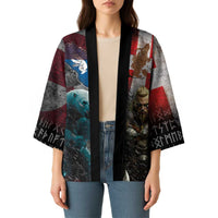 Greenlandic and Danish Together Kimono Polar Warrior Vikings with National Flag Grunge Style - Wonder Print Shop