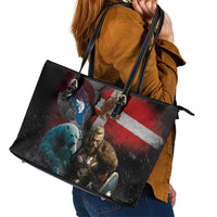 Greenlandic and Danish Together Leather Tote Bag Polar Warrior Vikings with National Flag Grunge Style - Wonder Print Shop
