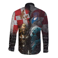 Greenlandic and Danish Together Long Sleeve Button Shirt Polar Warrior Vikings with National Flag Grunge Style - Wonder Print Shop