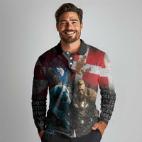 Greenlandic and Danish Together Long Sleeve Polo Shirt Polar Warrior Vikings with National Flag Grunge Style - Wonder Print Shop