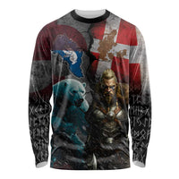 Greenlandic and Danish Together Long Sleeve Shirt Polar Warrior Vikings with National Flag Grunge Style - Wonder Print Shop