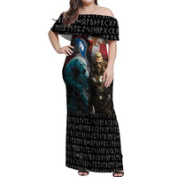 Greenlandic and Danish Together Off Shoulder Maxi Dress Polar Warrior Vikings with National Flag Grunge Style - Wonder Print Shop