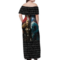 Greenlandic and Danish Together Off Shoulder Maxi Dress Polar Warrior Vikings with National Flag Grunge Style - Wonder Print Shop