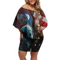 Greenlandic and Danish Together Off Shoulder Short Dress Polar Warrior Vikings with National Flag Grunge Style - Wonder Print Shop