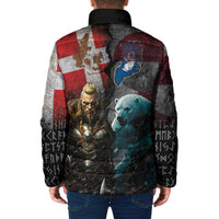 Greenlandic and Danish Together Padded Jacket Polar Warrior Vikings with National Flag Grunge Style - Wonder Print Shop