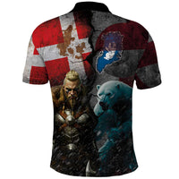 Greenlandic and Danish Together Polo Shirt Polar Warrior Vikings with National Flag Grunge Style - Wonder Print Shop