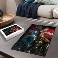 Greenlandic and Danish Together Puzzle Polar Warrior Vikings with National Flag Grunge Style - Wonder Print Shop