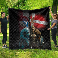 Greenlandic and Danish Together Quilt Polar Warrior Vikings with National Flag Grunge Style - Wonder Print Shop