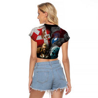 Greenlandic and Danish Together Raglan Cropped T Shirt Polar Warrior Vikings with National Flag Grunge Style - Wonder Print Shop