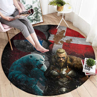 Greenlandic and Danish Together Round Carpet Polar Warrior Vikings with National Flag Grunge Style - Wonder Print Shop
