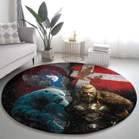 Greenlandic and Danish Together Round Carpet Polar Warrior Vikings with National Flag Grunge Style - Wonder Print Shop