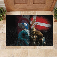 Greenlandic and Danish Together Rubber Doormat Polar Warrior Vikings with National Flag Grunge Style - Wonder Print Shop