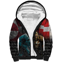 Greenlandic and Danish Together Sherpa Hoodie Polar Warrior Vikings with National Flag Grunge Style - Wonder Print Shop