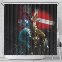 Greenlandic and Danish Together Shower Curtain Polar Warrior Vikings with National Flag Grunge Style - Wonder Print Shop