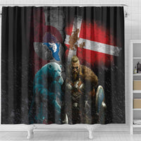 Greenlandic and Danish Together Shower Curtain Polar Warrior Vikings with National Flag Grunge Style - Wonder Print Shop