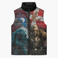 Greenlandic and Danish Together Sleeveless Puffer Jacket Polar Warrior Vikings with National Flag Grunge Style - Wonder Print Shop