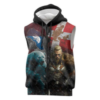 Greenlandic and Danish Together Sleeveless Zip Hoodie Polar Warrior Vikings with National Flag Grunge Style - Wonder Print Shop