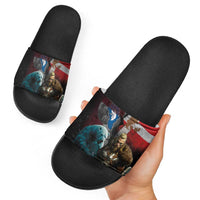 Greenlandic and Danish Together Slide Sandals Polar Warrior Vikings with National Flag Grunge Style - Wonder Print Shop