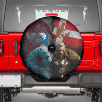 Greenlandic and Danish Together Spare Tire Cover Polar Warrior Vikings with National Flag Grunge Style - Wonder Print Shop