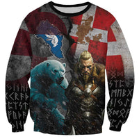 Greenlandic and Danish Together Sweatshirt Polar Warrior Vikings with National Flag Grunge Style - Wonder Print Shop