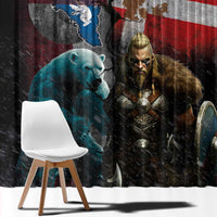 Greenlandic and Danish Together Window Curtain Polar Warrior Vikings with National Flag Grunge Style - Wonder Print Shop