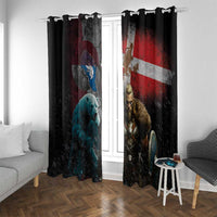 Greenlandic and Danish Together Window Curtain Polar Warrior Vikings with National Flag Grunge Style - Wonder Print Shop